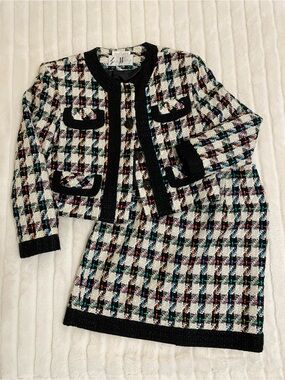 Vintage Tweed Cropped Jacket with Skirt